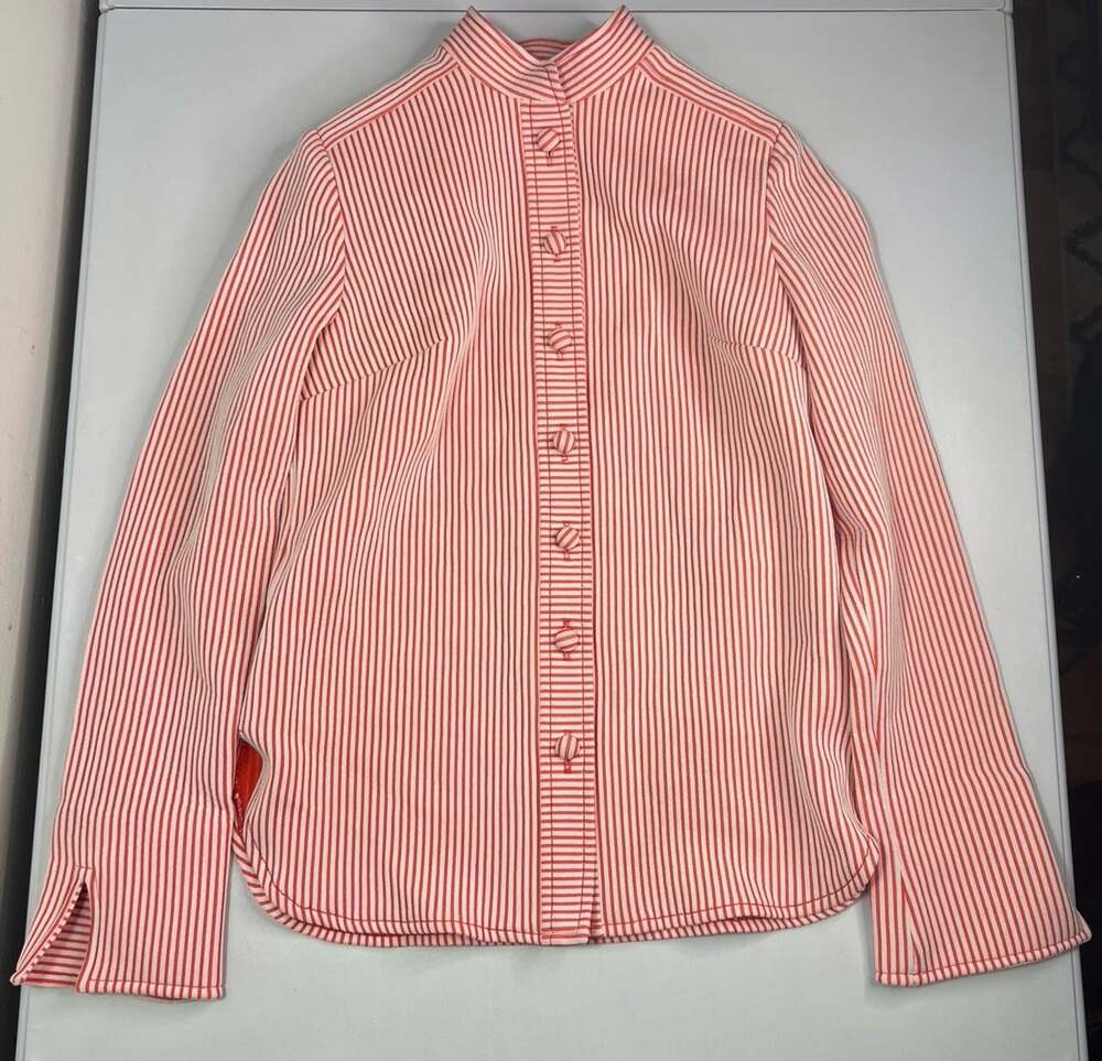 VTG Samuel Grossman Orange White Striped Collared Button Jacket Blouse Sz Small